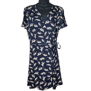 J. Crew Printed Short Sleeve Navy, Leopard Cat Print 🐆 Wrap Dress size 6